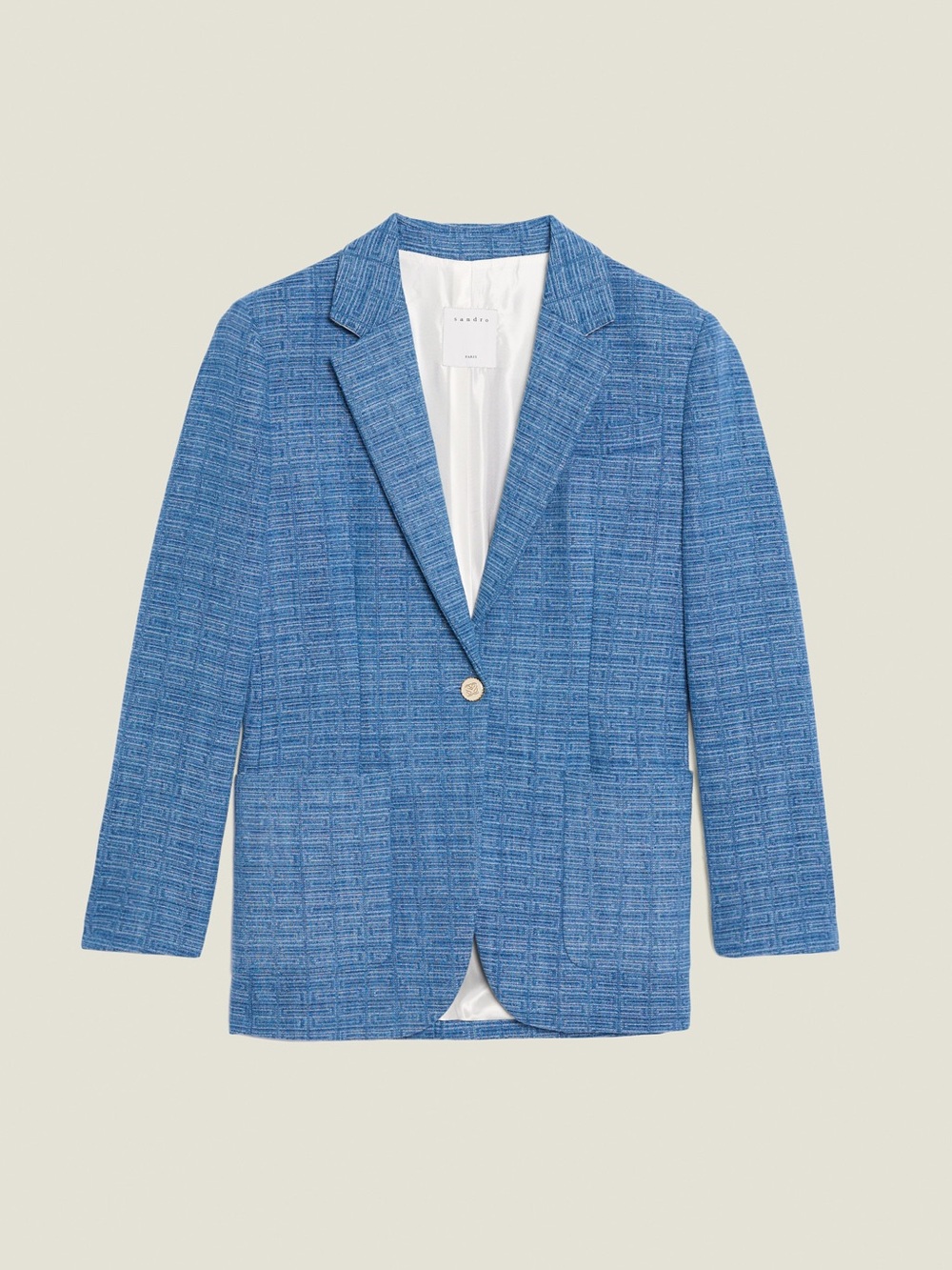 Sandro Blue Textured Single-Button Womens Blazer